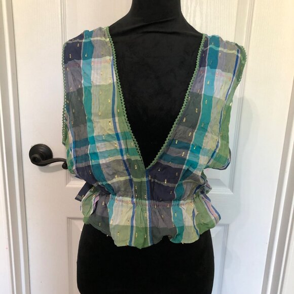 Aerie Women's Plaid Peplum Cropped Tank Top Size Large Multicolor NWT‎ - Picture 9 of 11